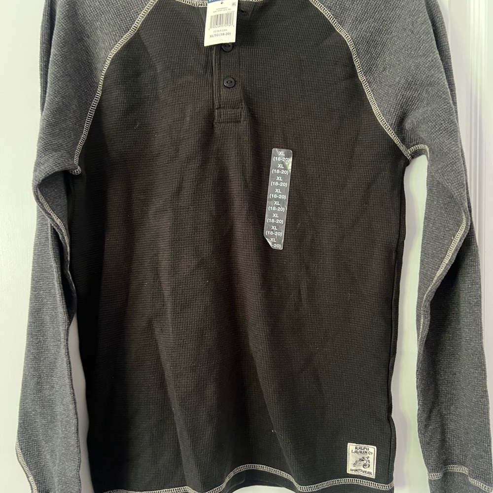 Black and Gray Long Sleeve Henley Shirt